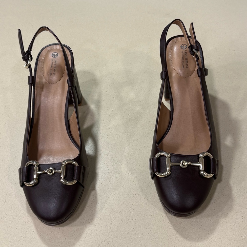 Giani Bernini Slingback Block Heel Pumps – Size 8.5M – Chocolate Brown